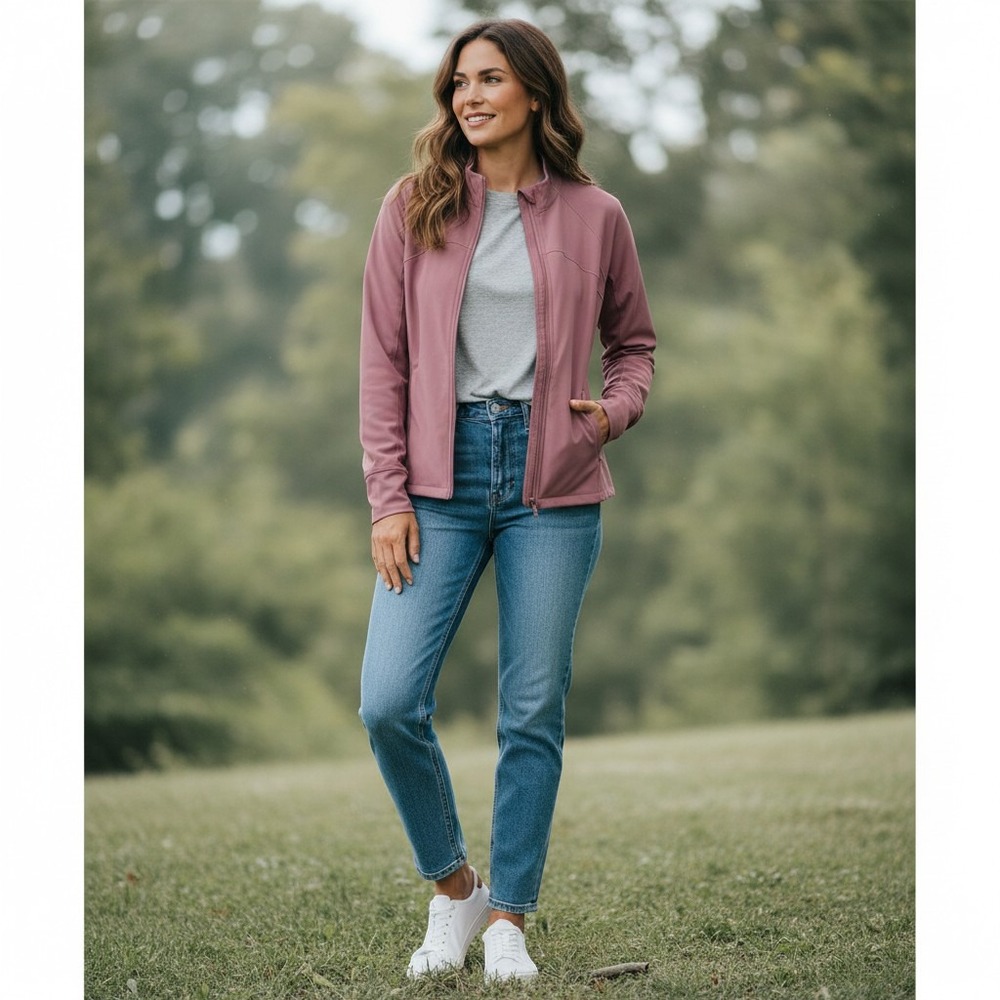 NWOT Jockey Sport Mauve Rose Full Zip Track Jacket with Thumbholes Med - Picture 1 of 4